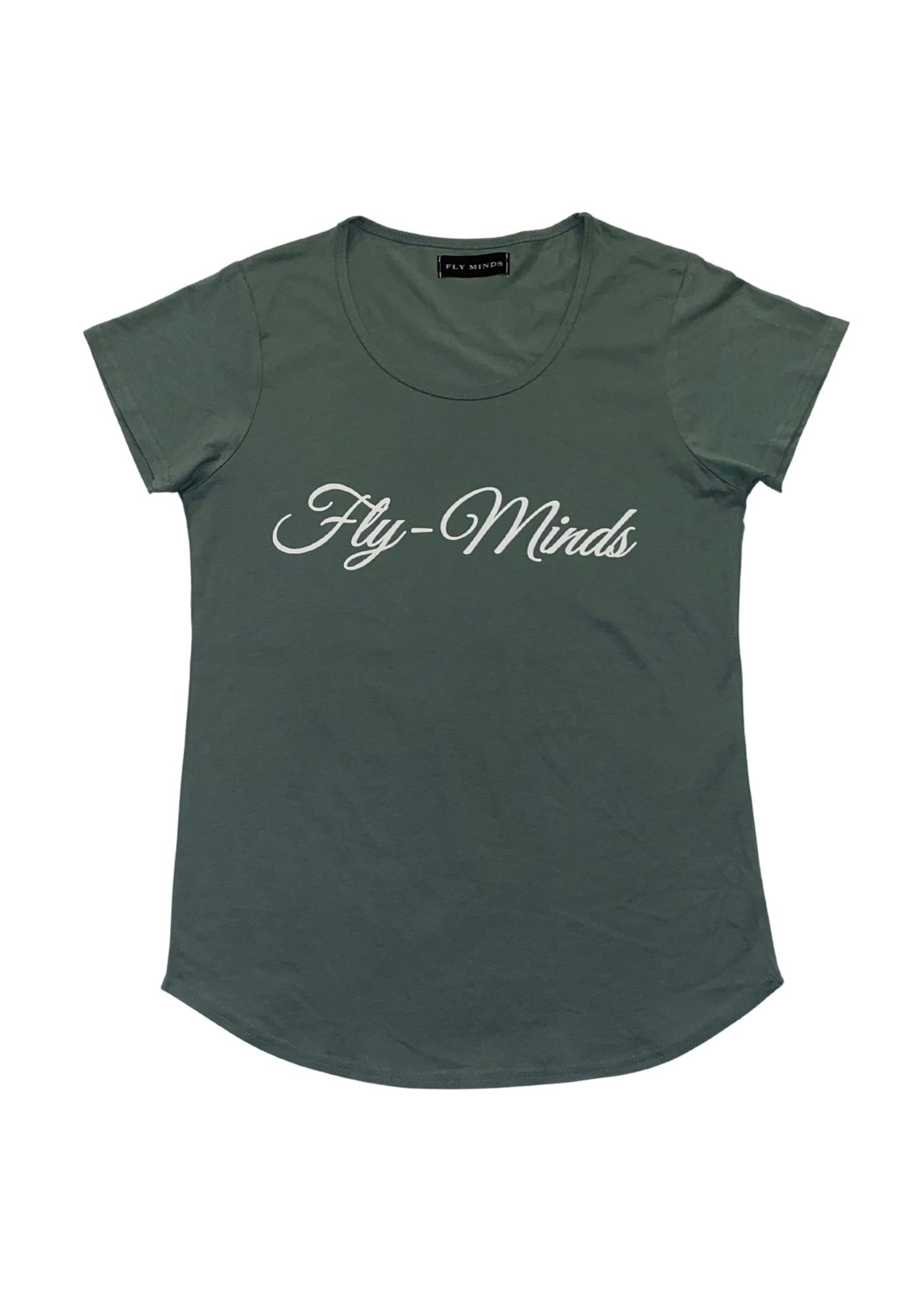 Fly Minds Script Scoop Neck T-Shirt